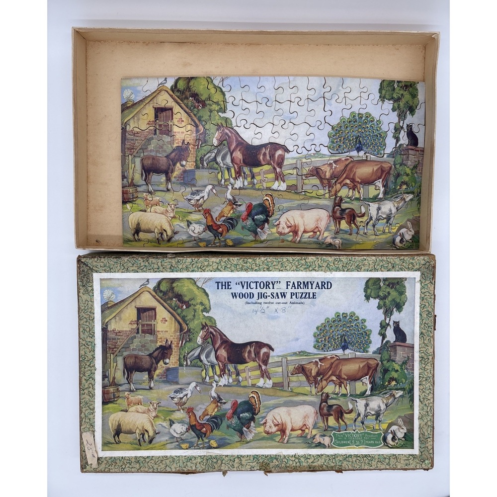 Vintage Wood Jig-saw Puzzle The "Victory" Farmyard Made In England 4-8 Yrs Old